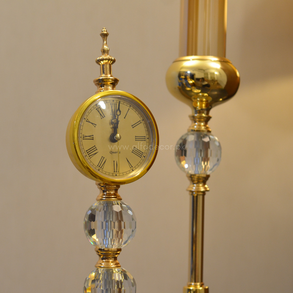 Royal Gold Candle Stand with Clock Set