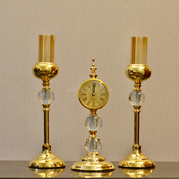 Royal Gold Candle Stand with Clock Set
