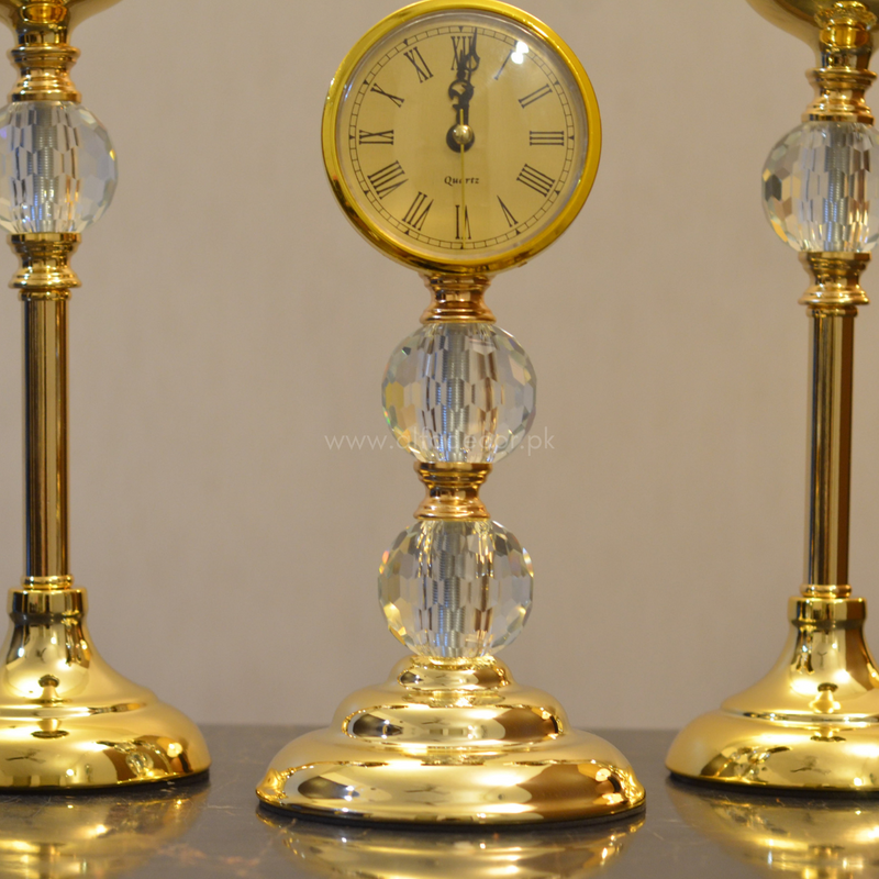 Royal Gold Candle Stand with Clock Set