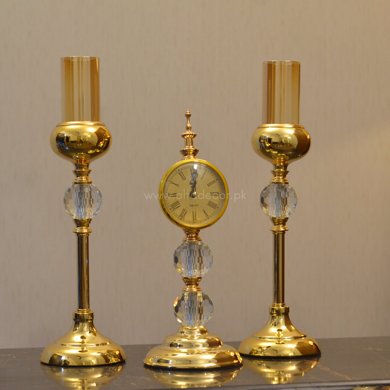 Royal Gold Candle Stand with Clock Set