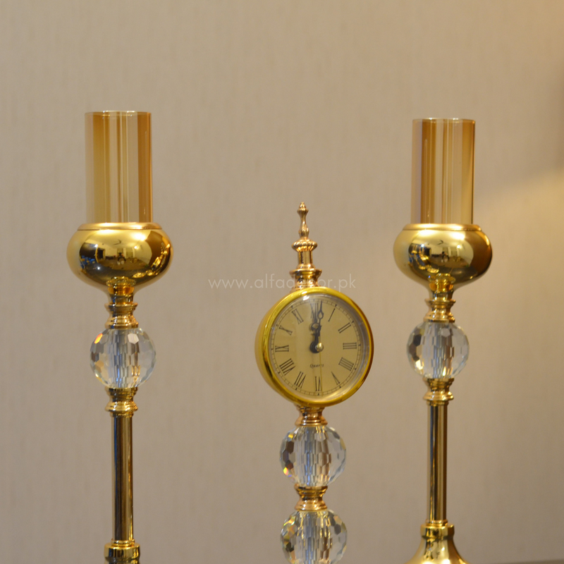 Royal Gold Candle Stand with Clock Set