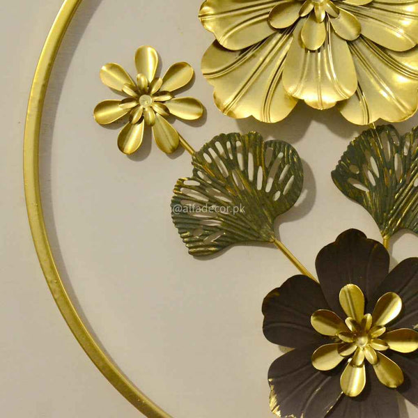 Golden Garden Wall Art - Round Metallic Accent for Home Decor
