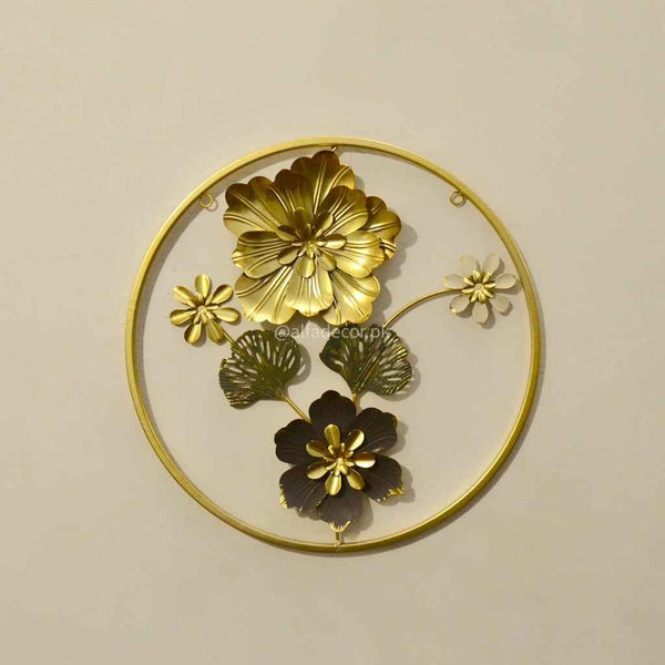 Golden Garden Wall Art - Round Metallic Accent for Home Decor
