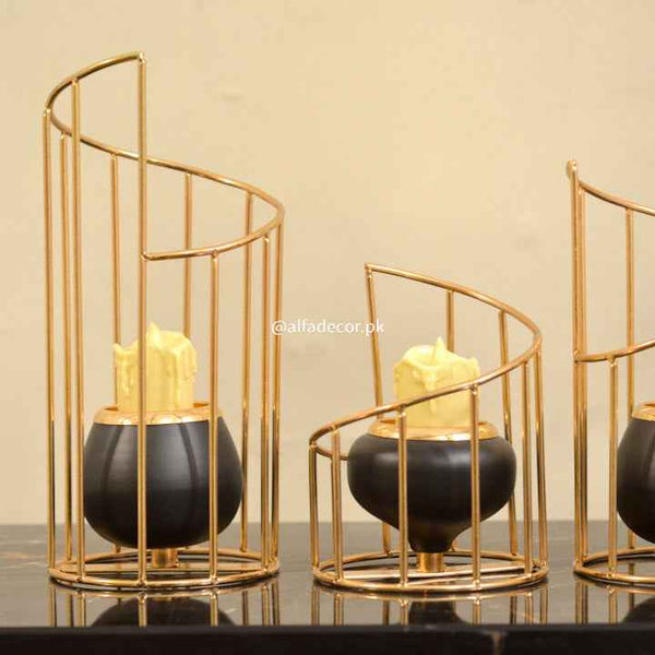 Golden Spiral Cage Candle Holder Set
