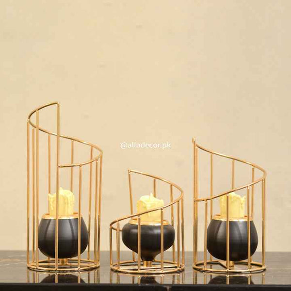 Golden Spiral Cage Candle Holder Set